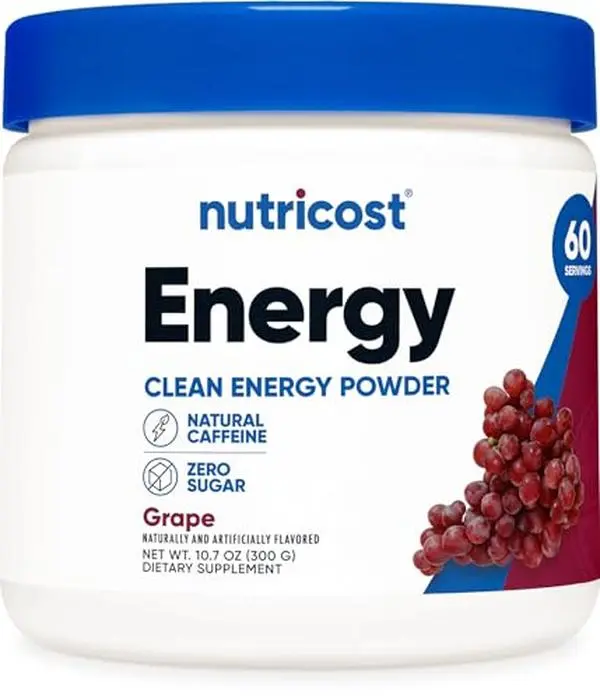 Nutricost Energy Drink Powder (Grape) 60 Servings, Pre Workout, Gluten-Free | Supplement with Natural Flavor, GMO-Free
