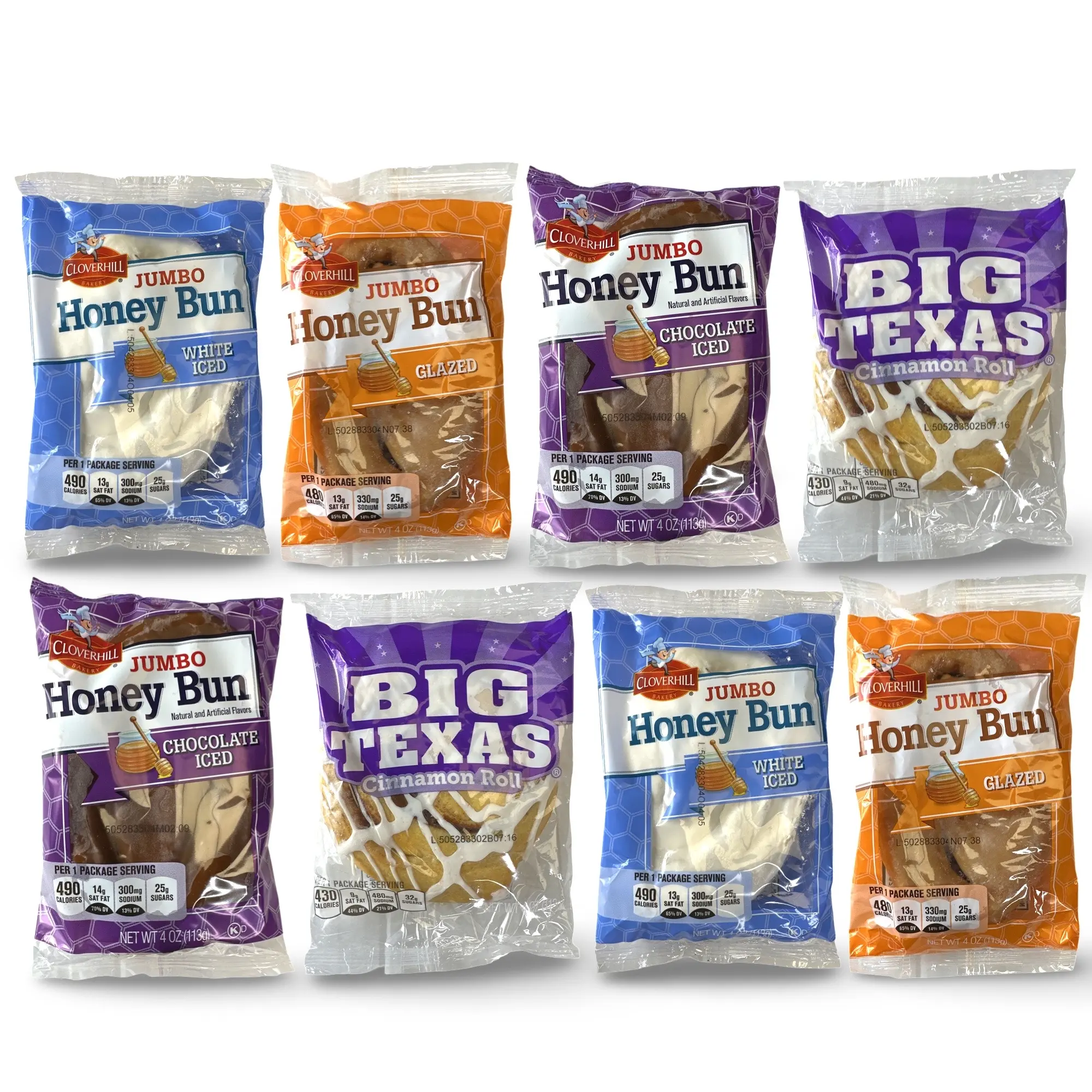 Cloverhill Bakery Ultimate Honey Bun Variety Pack | Big Texas, Chocolate, Iced and Glazed | 8 Count
