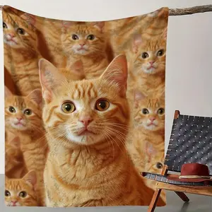 Soft Flannel Cute Orange Cat Collage Throw Blanket, Comfy Fluffy Plush Blanket With Adorable Ginger Cat Patterns, Shawl Blanket For Living Room, Sofa, Bed Cover, Room Decor For Cat Lovers, Men & Women, Gift For Cat Enthusiasts, Men, Women & Kids