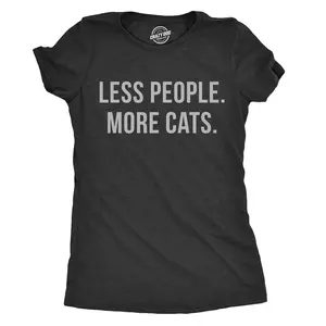 Womens Less People More Cats T Shirt Funny Pet Kitten Lower Tee for Ladies Funny Womens T Shirts Cute Vintage Fashion Casual Ladies T-Shirt Gift Introvert Tops for Women Funny Cat Top Women's Novelty Tees Black