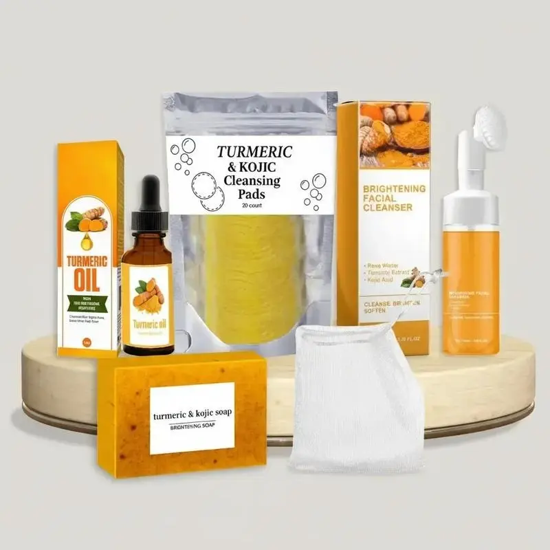 Turmeric Skin Care Kit for Glowing & Normal Skin, 5-Piece Multi-Pack with Face Cleanser, Soap, and Oil for Women & Men, Turmeric Cleanser, Facial Cleanser