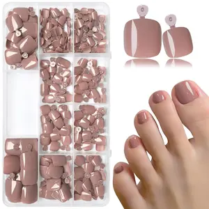 240Pcs Short Square Coffee Press on Toenails Women Fake Toe Nails, Full Cover Coffee Fake Toenails Press on Nails Toes Toenails Artificial False Stick Toenails Tip, Reusable Cute Artificial Beach False Toenails  Toenails