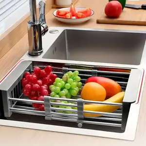 Stainless Steel Hanging Dish Rack，Space-Saving, Rust-Resistant, drainer sink dish，1 Count Adjustable Multi-function Water Filter Basket for Fruits & Vegetables, Kitchen Sink Organizer