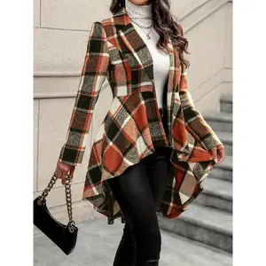 Plaza pattern button front jacket, elegant long sleeve high-low flare jacket Fall & Winter, WOMEN'S clothing
