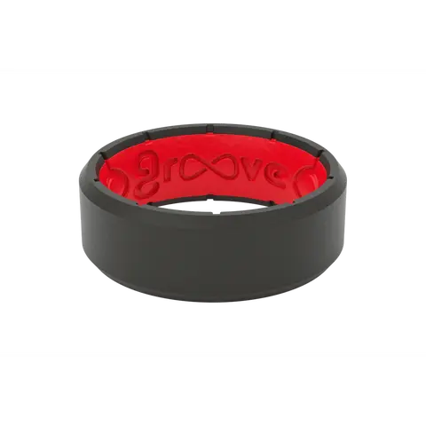 Groove Ring – Black and Red Silicone Wedding Band for Men, Active Lifestyle Ring – Edge Black and Red