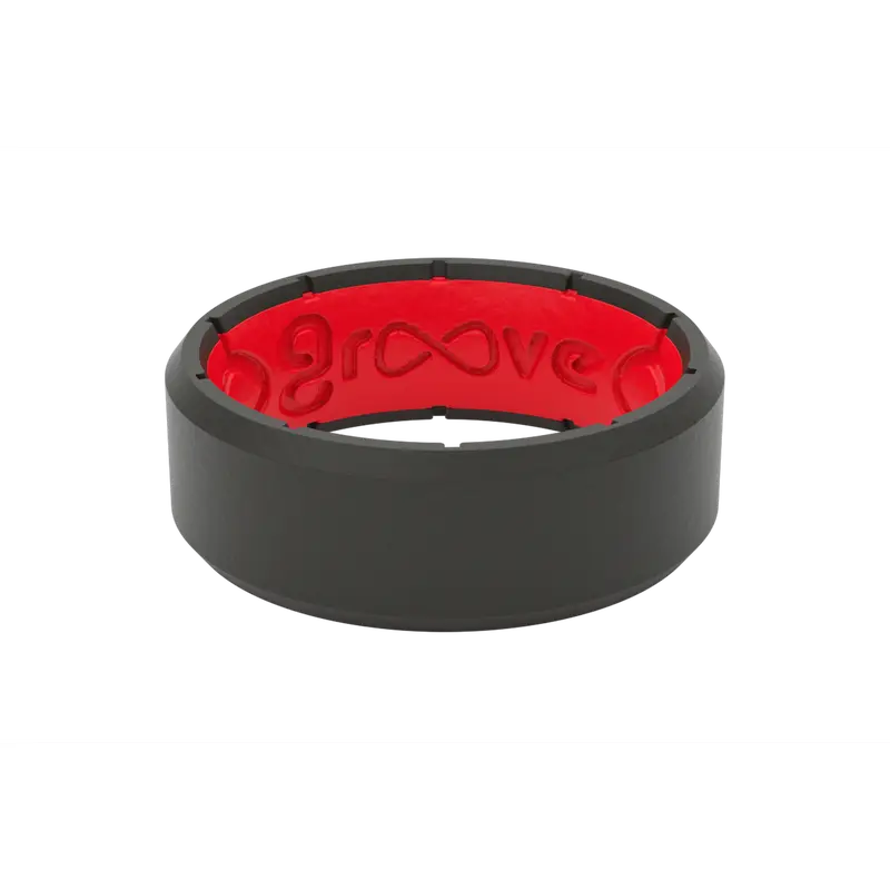 Groove Ring – Black and Red Silicone Wedding Band for Men, Active Lifestyle Ring – Edge Black and Red
