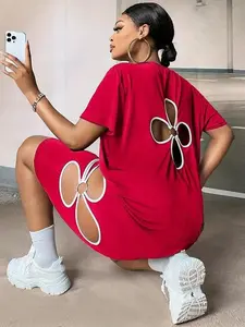Women's Summer Cut - out Set, including a short - sleeve crew - neck slim - fitted blouse with a trendy cut - out design, and a basic T - shirt paired with shorts featuring a floral pattern. Casual Matching Outfit Soft