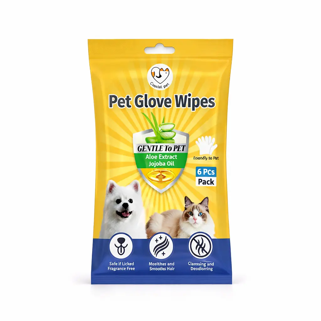 CASSIEL PET Glove Wipes No Wash Bathing Cleaning Wet for Dogs and Cats Pet Eye Ear Cat Dog Tear Stain Remover 6PCS