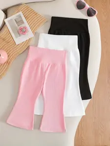 3-piece set, spring pants for baby girls, wide leg bell bottoms for girls, girls' pants, fashionable solid color versatile bell bottoms 3-piece set, suitable for going out, Easter gift, baby girl birthday gift