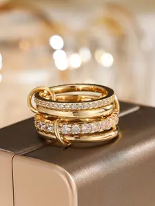 Fashionable Luxury Four-Ring Interlocking Stackable Ring, High-End Style Jewelry, Trendy Accessory for Women, Elegant Design