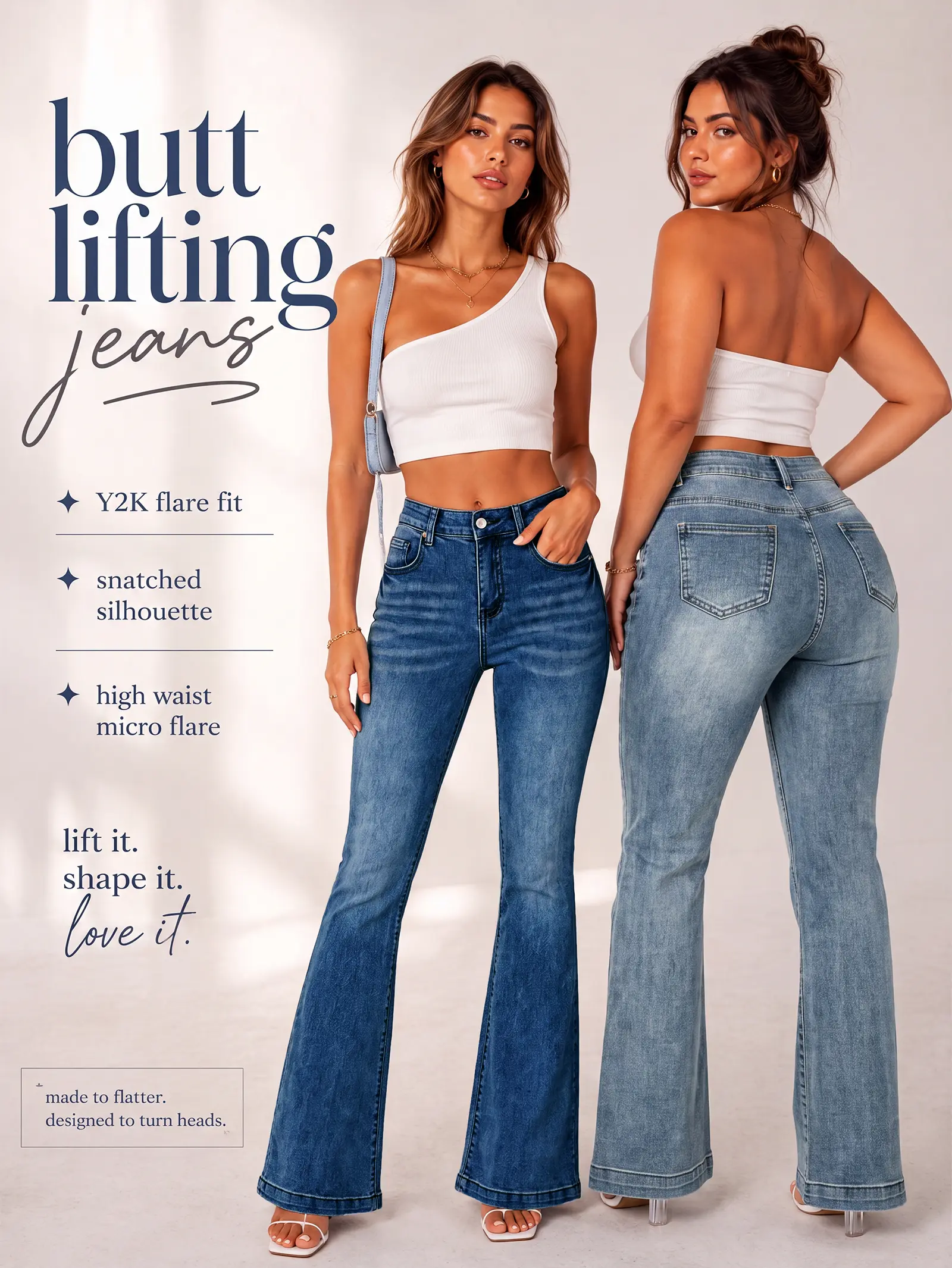 EMMIOL【Buy 4 Save 50】Women’s Y2K Vintage Denim Flare Jeans – Stretch Wide Leg Mid-Low Waist Casual Bootcut Jeans Outfit For Trendy Streetwear Curvy Bootcut Jeans for Women, Mid-Rise Insta Stretch Denim, Size-Inclusive Jeans Western Cowboy Jeans