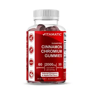 Vitamatic Sugar-Free Cinnamon Chromium Gummies 2000 mg per Serving 60 Vegan Gummies Non-GMO Gluten Free Natural Cinnamon Apple Pie Flavor