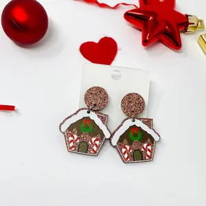 Gingerbread House Christmas Earring, Holiday Earrings, Dangle and Drop earrings