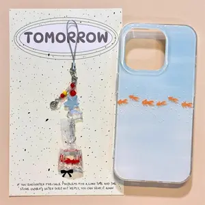 Cute Fish Pattern Protective Phone Case with Fish Pendant, Decorative Phone Protector Cover, Phone Accessories Compatible with iPhone 11 12 13 14 15 16 Pro Max, Casing, Protection