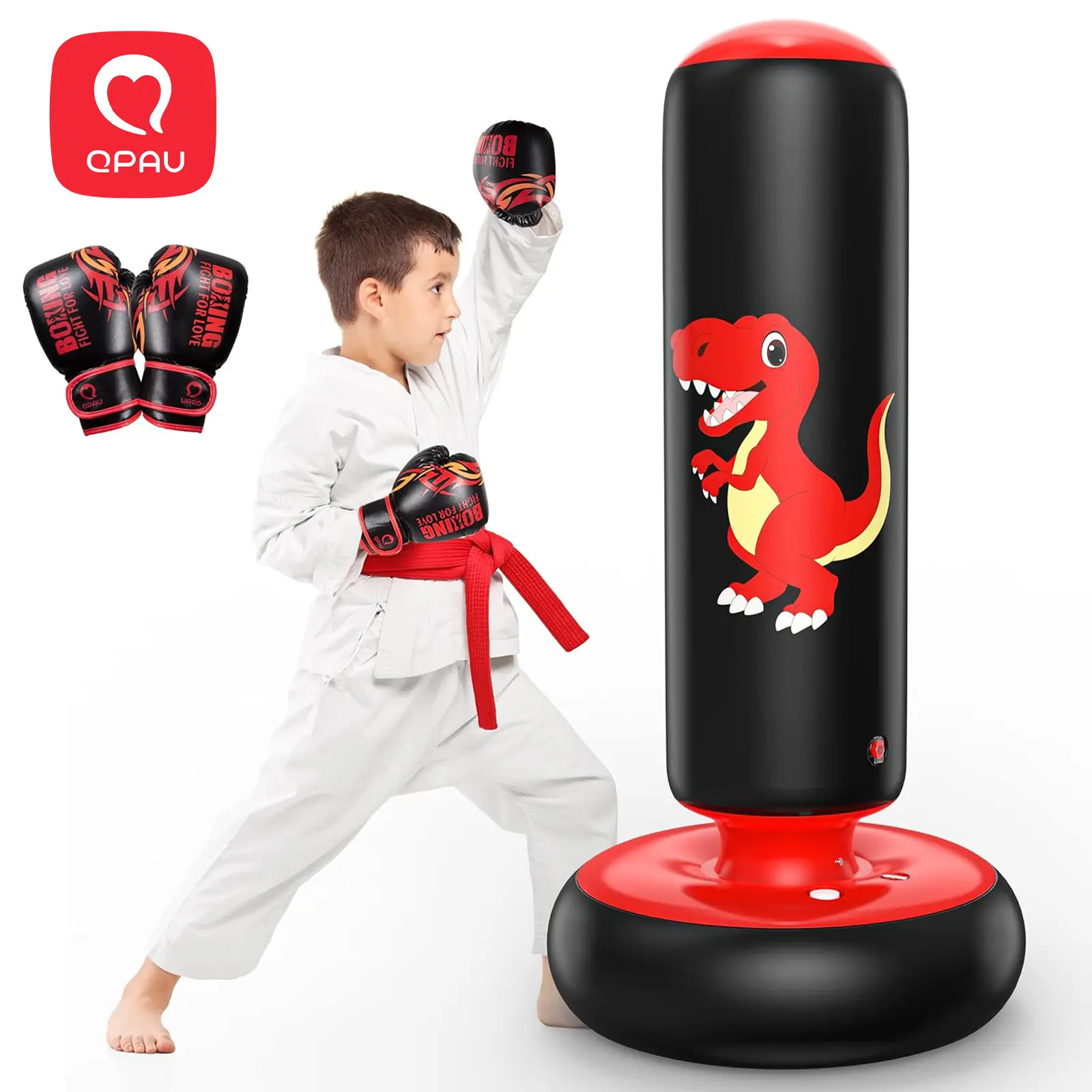 QPAU Inflatable Punching Bag Set 48 Inch Stable Boxing Bag Without Pump for Kids 3-6 Dinosaur Toy Gift for Boys Girls Karate Taekwondo Training Equipment summerwins