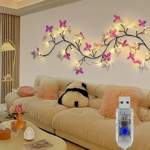 Fairy String Lights with Fake Butterflies & Flowers - 54 LED 8 Flashing Modes USB Powered Light Up, Fairy-Tale Forest Style, Interior Led Lights, Bedroom/Wedding/Dorm/Photo Wall Decor, Ideal Gift for Mother's Day/Valentine's/Birthday, Home Lights