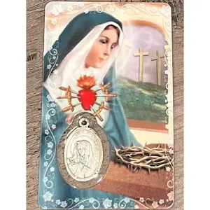 Sorrowful Mother Prayer Card and Silver Medal