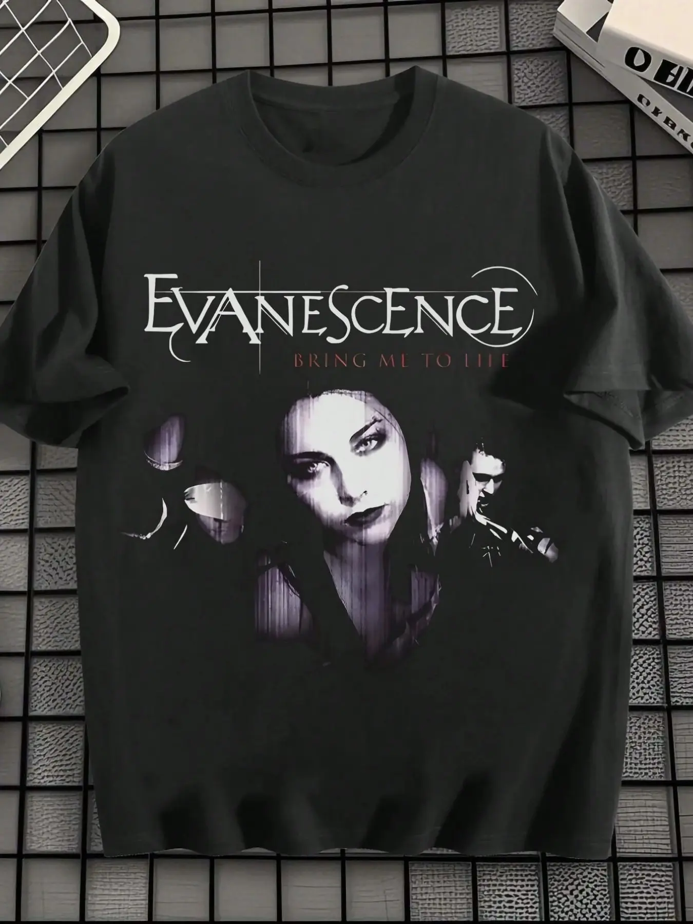 1PC TikTok Trendy Evanescence Graphic Shirt, 2000s Nu Metal Aesthetic Short T-Shirt, Gothic Grunge Streetwear Top for Men/Unisex, Black, Classic, Fashion