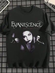 1PC TikTok Trendy Evanescence Graphic Shirt, 2000s Nu Metal Aesthetic Short T-Shirt, Gothic Grunge Streetwear Top for Men/Unisex, Black