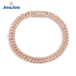 New European and American style men's ultra-wide hip-hop rap bracelet and necklace, rose gold 18mm real gold plated with four rows of zirconia stones, simple design suitable for hip-hop enthusiasts' daily wear