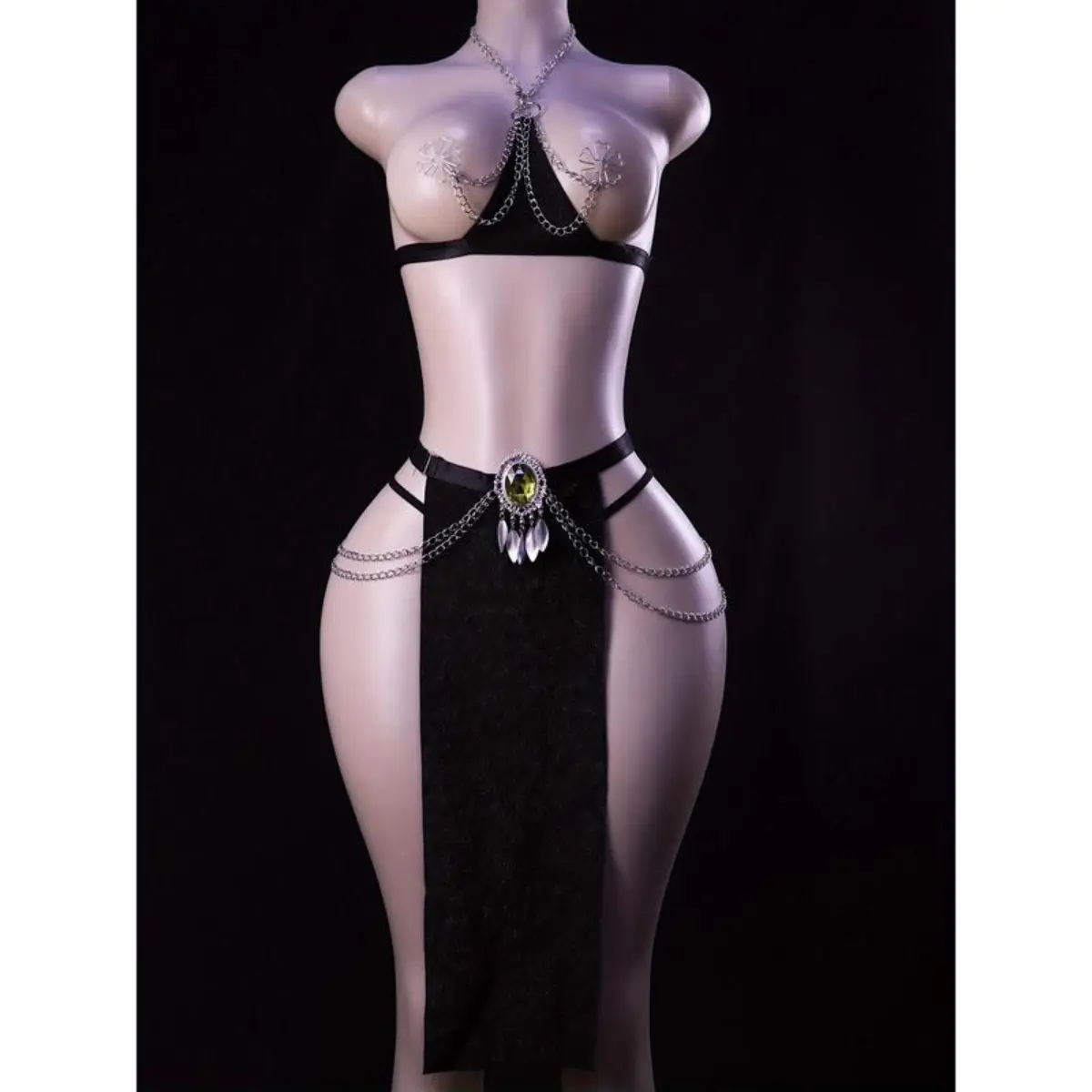 2 Piece Set Sexy Lingerie Egyptian Queen Design Halter Neck Hollow Out  Medium Support No Bra