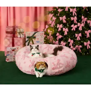 Tunnel Bed for Indoor Cats - Cute  Donut Tunnel Toys with Washab Circ Cushion, Round Pet Peekaboo Cave  for Kitten/Puppy/, Standard  Taffy