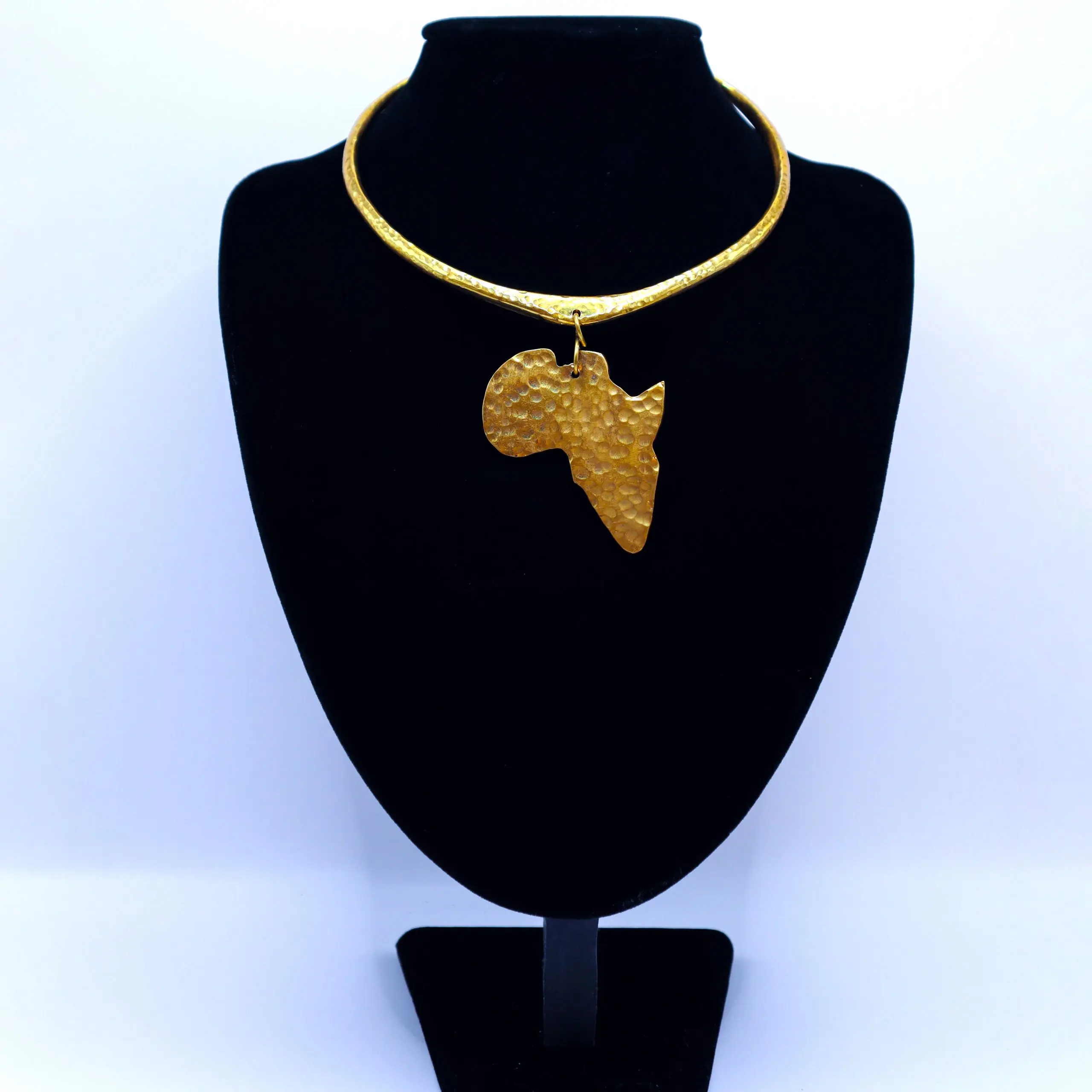 African Brass Necklace with Gold-Tone Pendant and Elegant Design