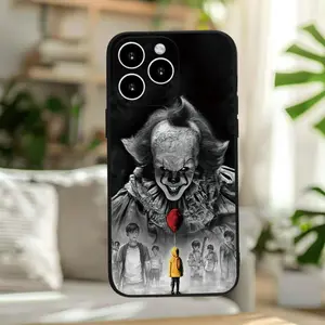 Phone case: Minimalist Horror Clown  Print Full-Body Black Phone Case for iPhone 17 Pro Max/11/12/13/14/15/15 Pro/15 Plus/15 Pro Max/X/XS Max/XR/11 Pro/12 Pro/13 Pro/14 Pro/12 /13 /11 Pro Max/12 Pro Max/13 Pro Max/14 Pro Max/14 Plus/6/6s/6