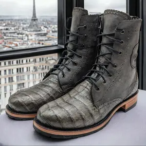 Sobèk's Gunmetal Grey Lace Up Alligator Boots