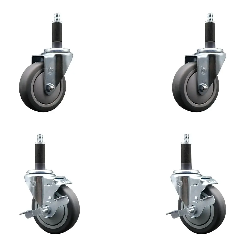 Service Caster SCC-EX20S414-TPRB-2-TLB-2-1 Heavy Duty Lockable Thermoplastic Rubber Swivel Expanding Stem Caster with Knobs, 4 in. Gray Furniture Moving Wheels, 1 in. Stems, 1000 lbs Capacity, 2 with Top Locking Brakes - Set of 4, Lockable Wheels, Series