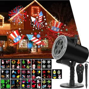 4th of July Projector,Christmas Halloween Lights Projector,Waterproof Indoor Remote Control LED Projector Lights,16 Slides Holiday Light Party Outdoor Garden House Apartment Kids Room Night Light