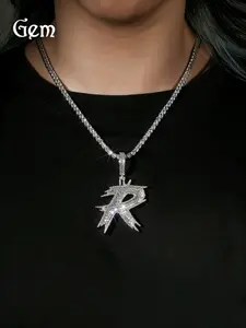 Hiphop Ancient Copper Zirconia Pendant, Personalized Letter Charm, Casual Style, All Seasons, Unique Lockbone Chain Jewelry, Cubic Zirconia Pendant