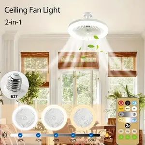 E27 LED Ceiling Fan Light with Remote Control, 3 Speeds Adjustable Brightness Ceiling Fan Light, Suitable for Bedroom, Living Room, Office, Led Ceiling Lights (with Base)