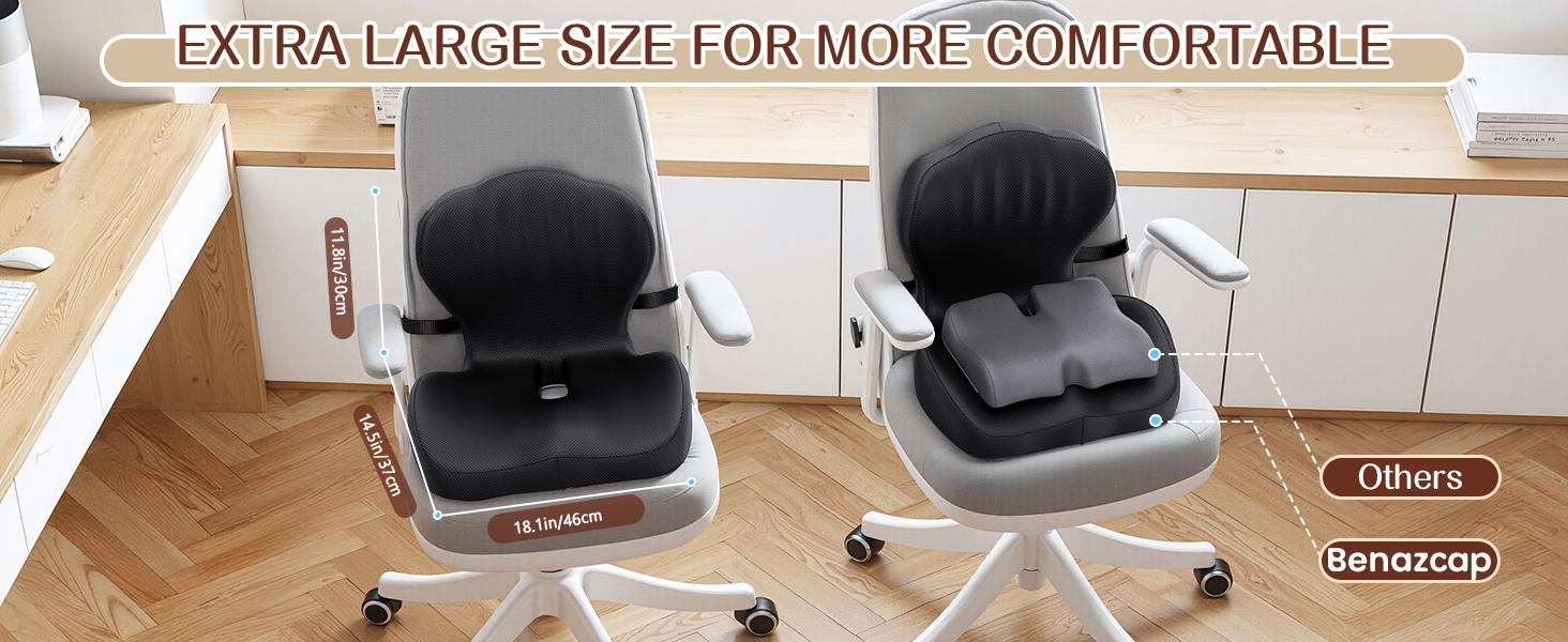 PKBD Memory Foam Seat Cushion with Lumbar Support Pillow Ergonomic Design for Sciatica & Back Pain Relief for Office Chair Car & Gaming Seat Wheelchair