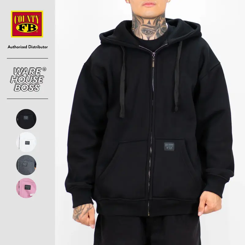 FB COUNTY Men's Heavyweight Full Zipper Hoodie Oversized Hooded Full Zip Jackets with 2 Pockets Comfy Fleece Jackets Hip Hop Harem Menswear Coats Casual