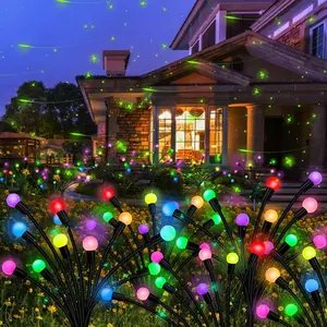 Solar powered garden decoration fireflies, small white ball design 24 inches tall with 8 LED light beads, outdoor waterproof lawn light for summer camping party atmosphere yard decoration.