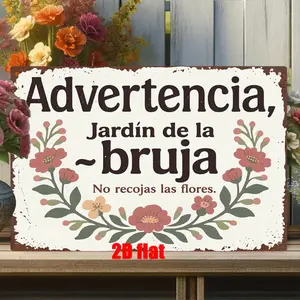 2D Flat, 1pc Metal Wall Art Sign, Wall Decoration Plaque, Iron Sign, Spanish Witch Garden, Suitable for Yard, Garden, Patio, Living Room, Balcony, Plant Store, Flower Store, Ideal Gift for Friends, Holiday Gift, 7.8x11.8 inches, f