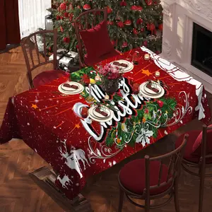 Christmas Rectangular Tablecloth with Santa and Reindeer Design, Perfect for Holiday Dinner and New Year Party Decorations