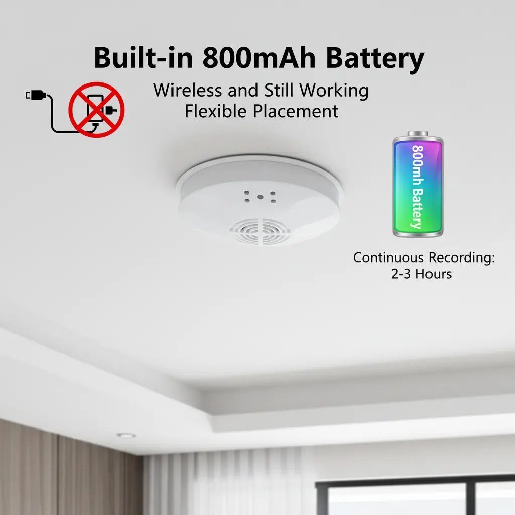 Ouvis 1080P FHD Security with Built-in Large Capacity Battery, WiFi Remote Viewing, Local Recording to SD Card (Not Included), HD Night Vision, Ceiling/Wall Mountable Overhead View, Motion Detection Alert for Office/Store/Smart Home