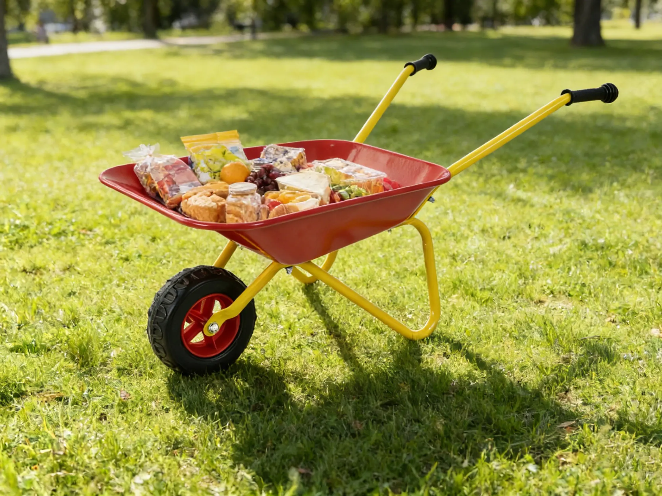 Children's metal wheelbarrow, Maximum load capacity: 33LBS,children's heavy wheelbarrow, metal structure wheelbarrow, steel tray, can be used in gardens, loading leaves, soil, sand, etc. (red)