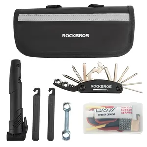 ROCKBROS Bike Tool Kit with Tire Pump, Multi-Function Tool, Patches, Portable Repair Tool Bag