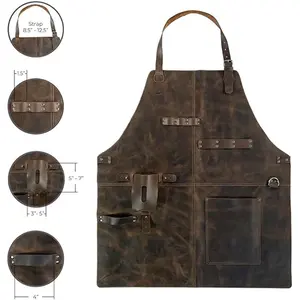 PU Leather Apron with Pockets Waterproof Oil-Resistant, Wine Bottle Sleeve, Outdoor Picnic BBQ Grill Work Apron, Kitchen Cooking Apron, Durable & Practical Kitchen Gear