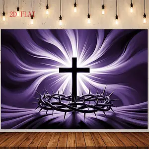 1-piece 2D flat banner, featuring a thorn crown and cross design, suitable for family gatherings, ceremonies, Christian events, baptisms, Thanksgiving, seasonal celebrations, entrance and room decoration