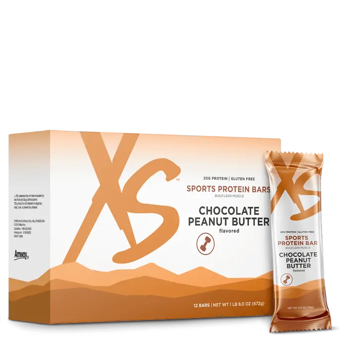 Amway XS Sports Protein Bars Chocolate Peanut Butter | 20 g Protein | 12 Bars | Chocolate Peanut Butter Flavor | Protein Snack Bar | Peanut Butter Bar | Chocolate Bar | XS Sports | Protein Bar | 12 Count | Ready-to-Eat Bars | Individual Bars | Original XS