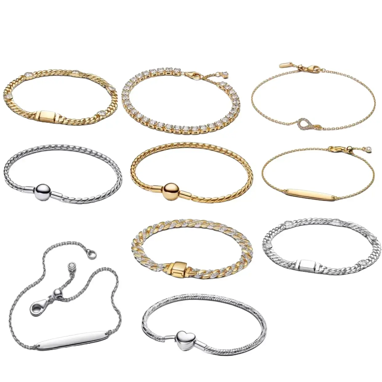Glittering Round Heart-shaped Eternal Tennis Chain Handmade Bracelet for Ladies DIY Jewelry Gift