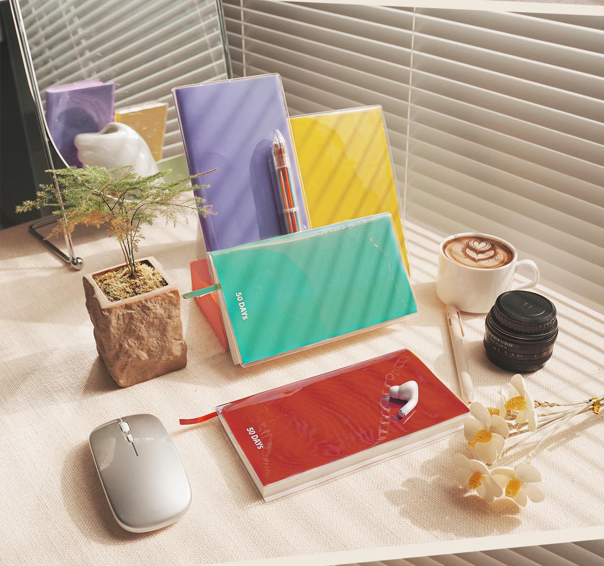 50-Day Diary Habit Tracker Goal Planner Daily Journal Self Improvement Notebook Productivity Journal Wellness Planner Mindset Journal Portable A6 Memo Book 50 Days Challenge Journal with Daily Plan Pages Ribbon Bookmark and 720 Stickers Gift Set