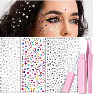 Face Gems with Face Makeup Glue for Rhinestones, Face Jewels Stickers, Eye, Pearl Hair Gems for Women, Girls, Body Glue for Skin, Self Adhesive Rhinestone for Nail Art, Crafts