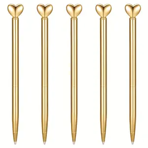 1/5 gold heart-shaped ballpoint pen, elegant and fluent writing tool, suitable for weddings and gifts, cute love design, thin tip, essential for seasonal return, writing pen.