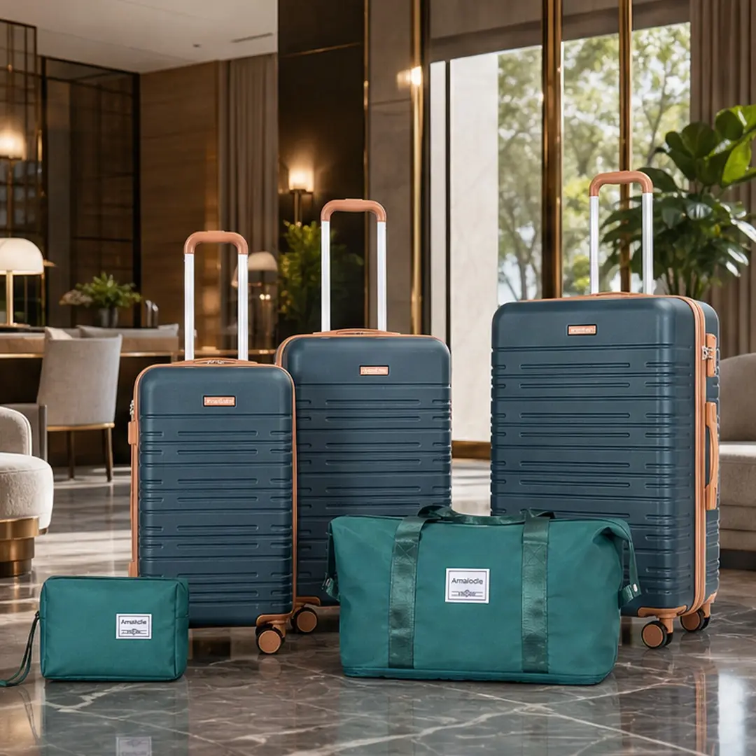 ARCH 6-Piece ABS Hard Shell Luggage Set with TSA Lock, 16/20/24/28-Inch Suitcases, Duffle & Toiletry Bag, Double Spinner Wheels, Multiple Color Options, Lightweight Travel Suitcase Family Pack for Men Women, Beige/Black/Dark Green/Gray Color Options