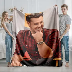 1 piece Luke Bryan red plaid shirt smiling portrait themed flannel blanket - Modern design flannel throw blanket, suitable for sofas and beds, all-season multi-purpose use, super soft and warm, digital printing, 100% polyester material, machine washable